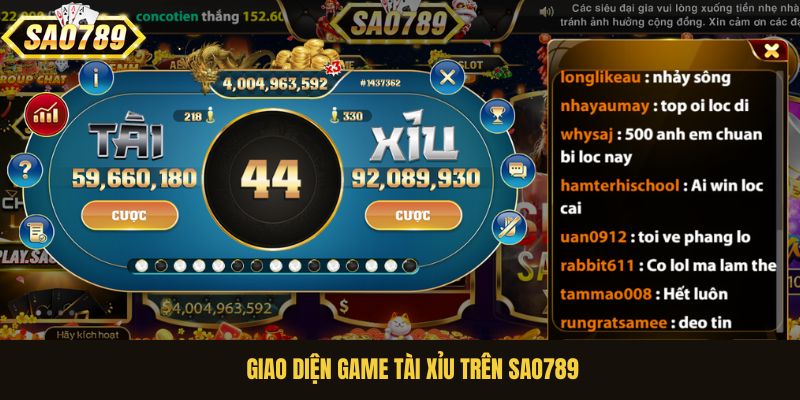 Giao diện game Tài Xỉu trên Sao789